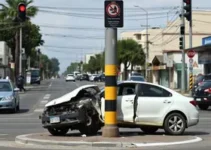 carro bate e derruba poste no Centro de Palhoça