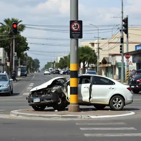 carro bate e derruba poste no Centro de Palhoça